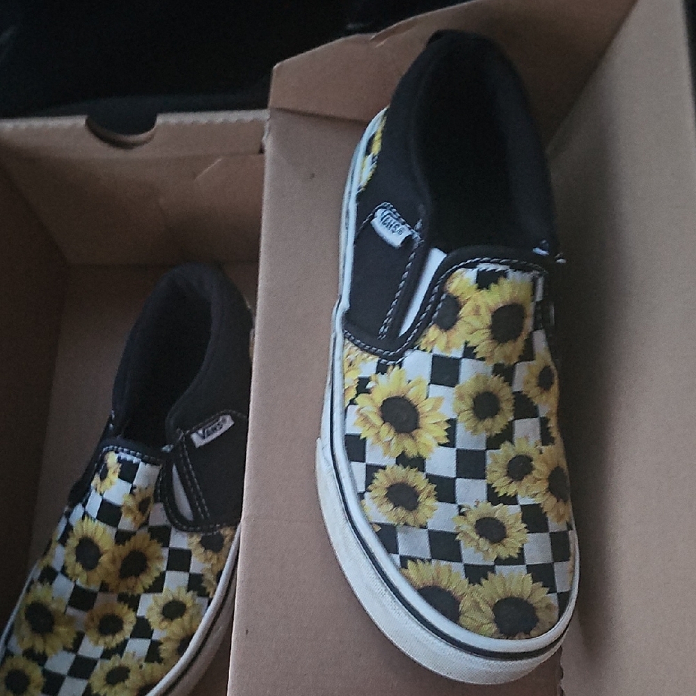 Vans Kids Sunflower Slip-On Shoes - Black and Yellow